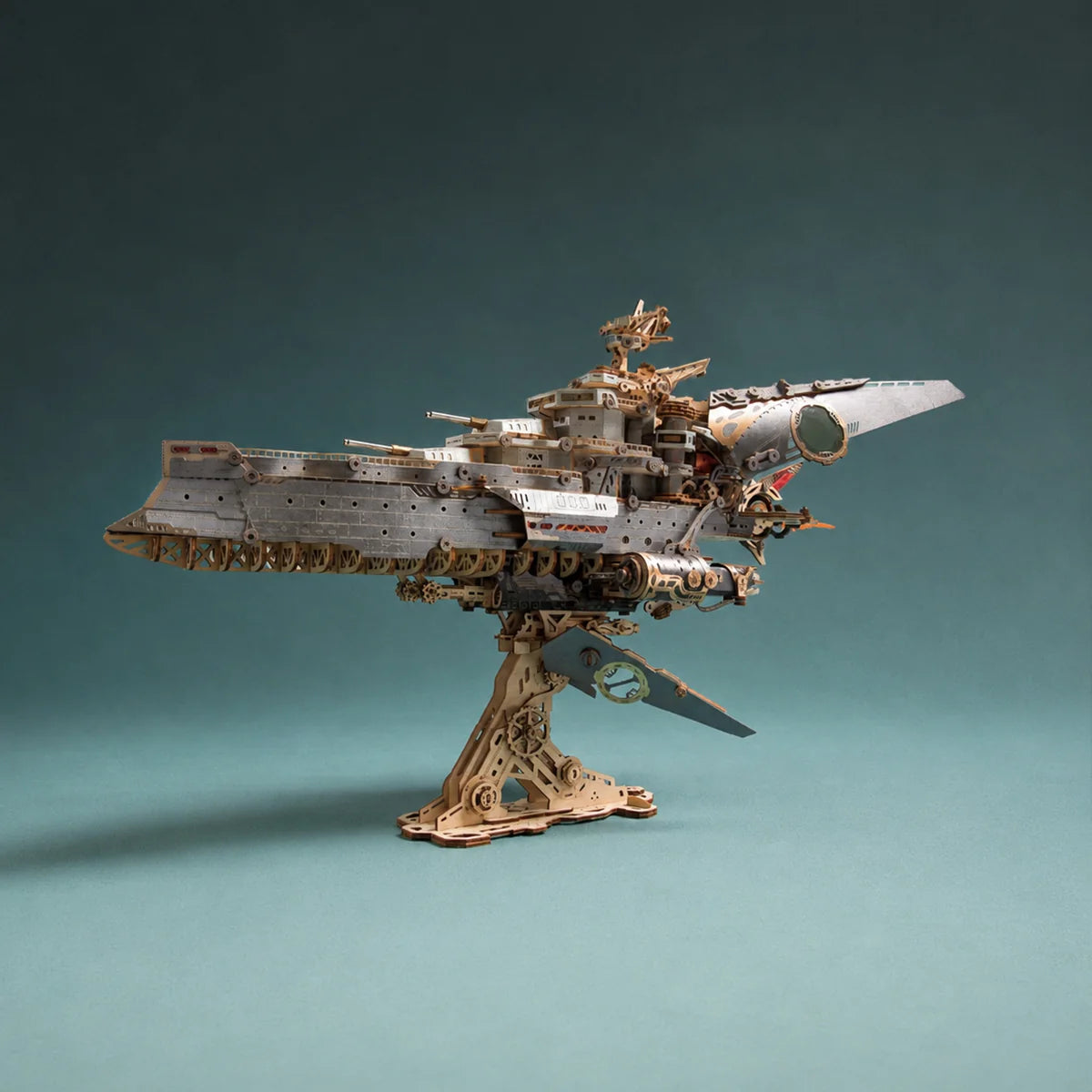 Space Warship 912-piece wooden sci-fi model with intricate ship detailing